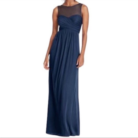 David’s Bridal Long Mesh Dress with Illusion Neckline Size 8 - Picture 1 of 12